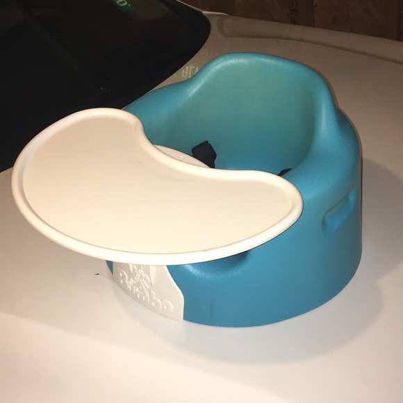 blue bumbo seat with tray